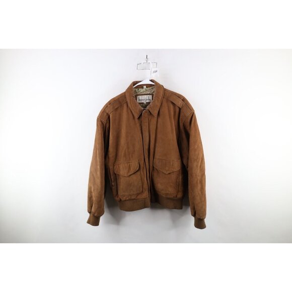 Vintage 90s Streetwear Mens Large Distressed Suede Leather Flight Bomber Jacket
